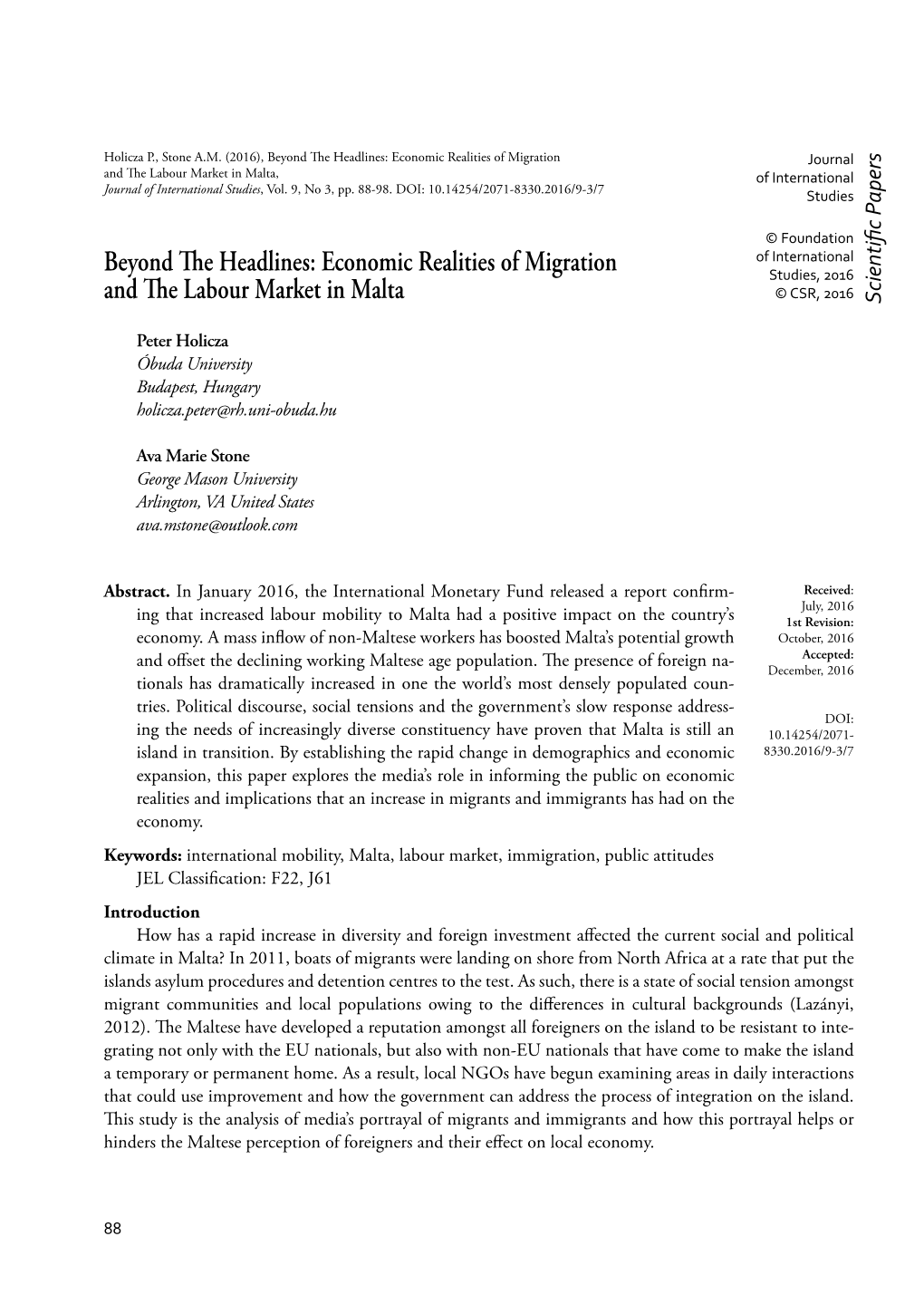 Economic Realities of Migration and the Labour Market in Malta