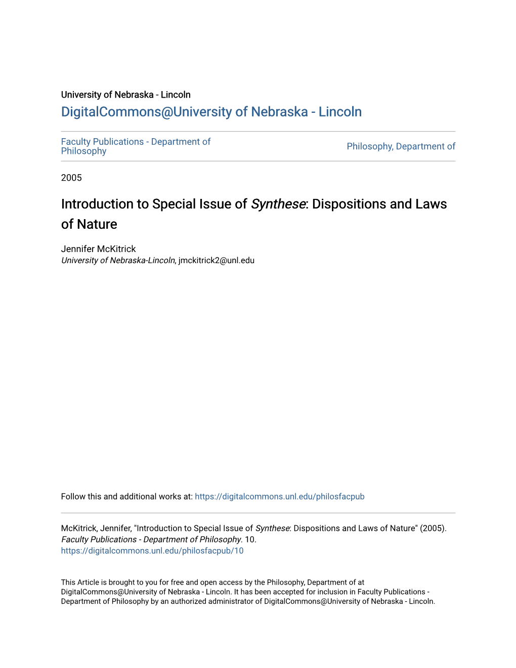 Introduction to Special Issue of Synthese: Dispositions and Laws of Nature