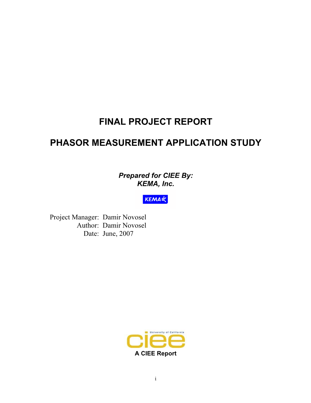Final Project Report Phasor Measurement Application