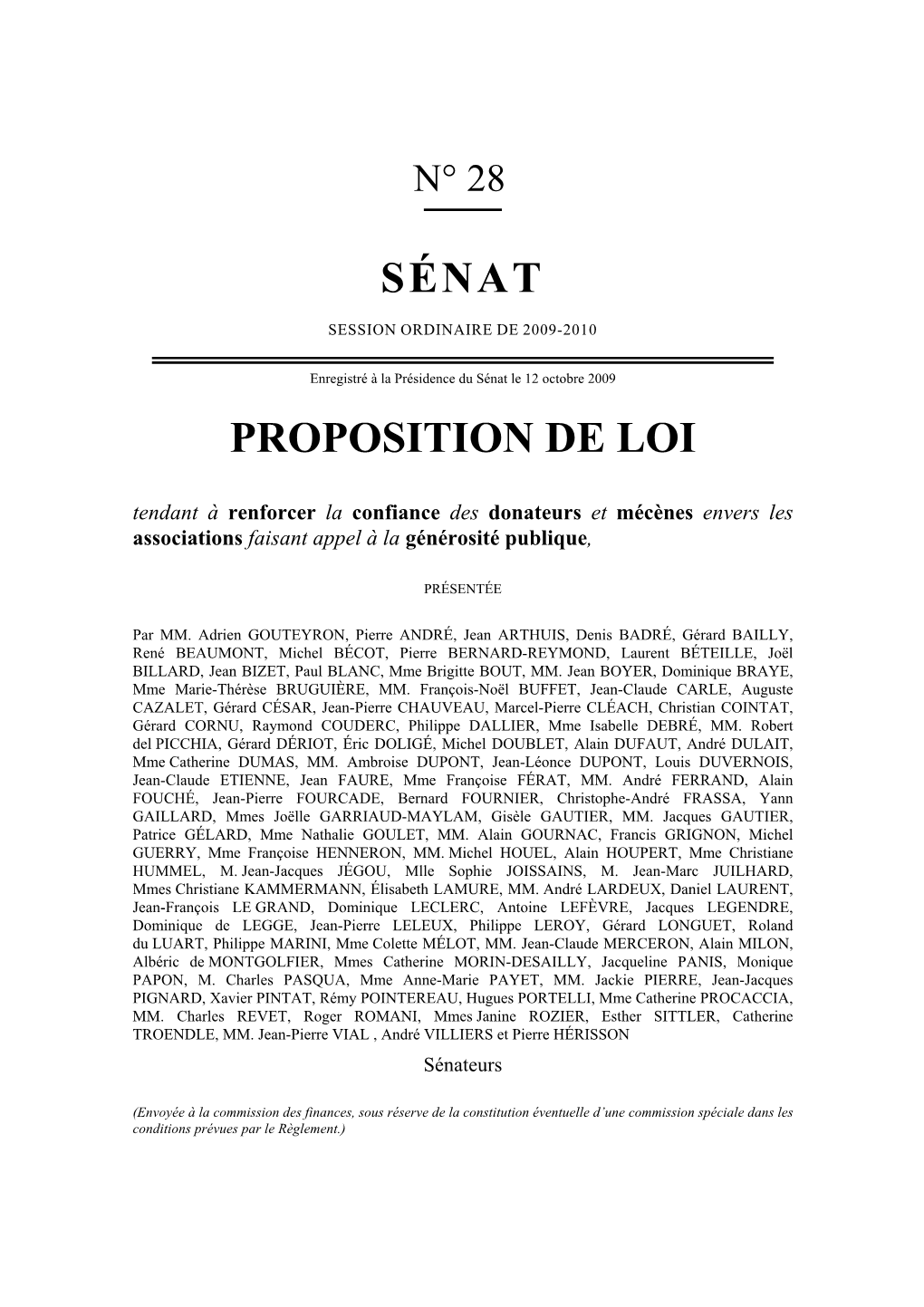 Sénat Proposition De