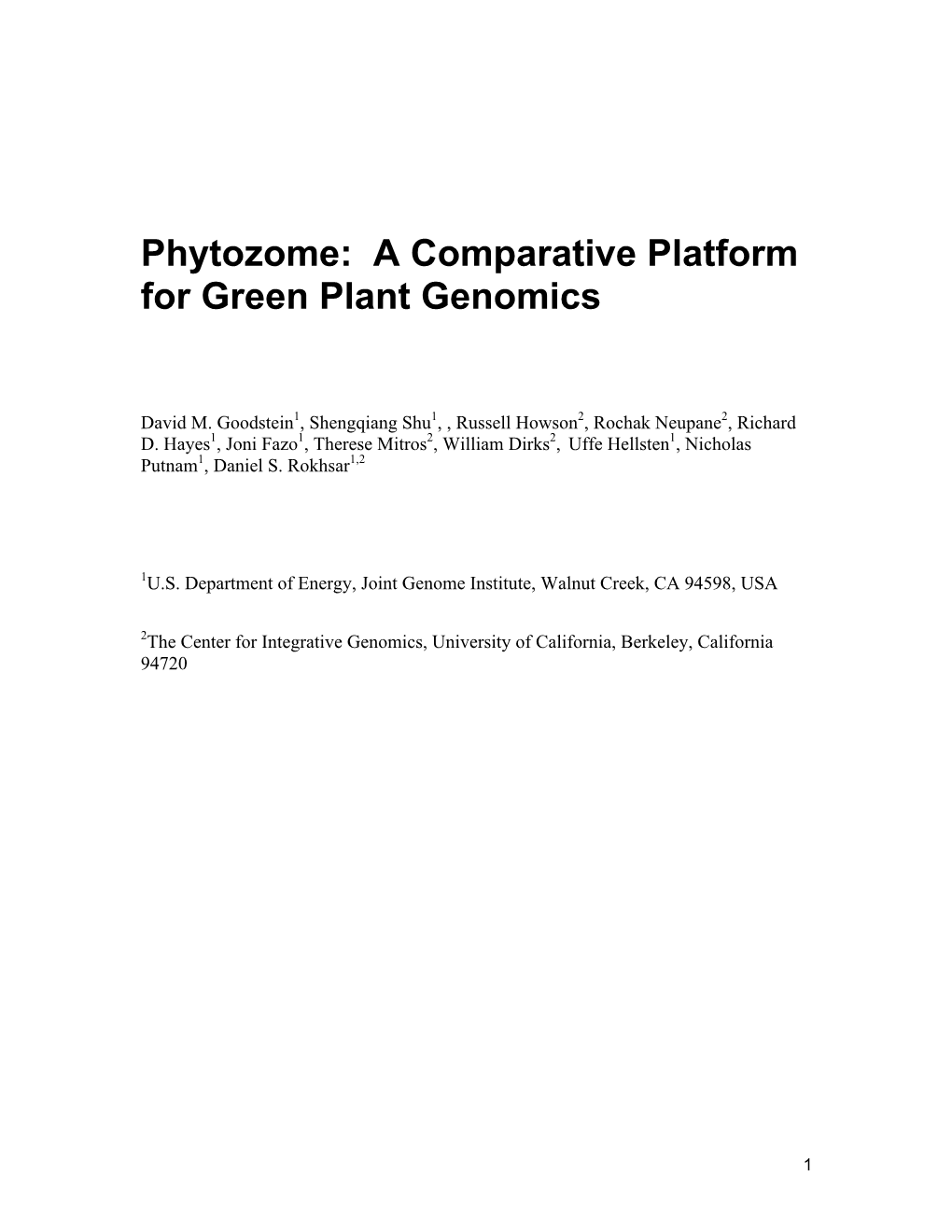 Phytozome: a Comparative Platform for Green Plant Genomics