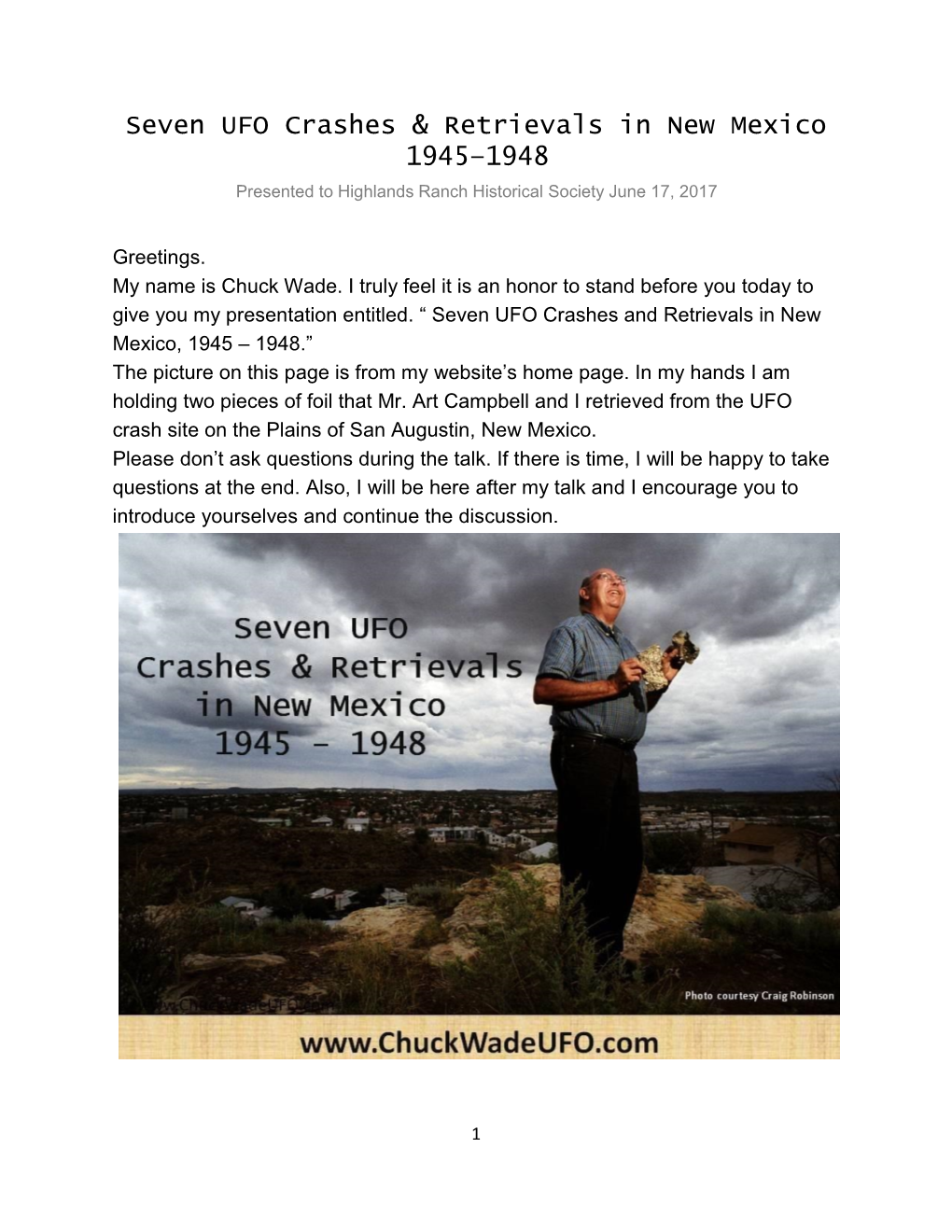 Seven UFO Crashes & Retrievals in New Mexico 1945–1948