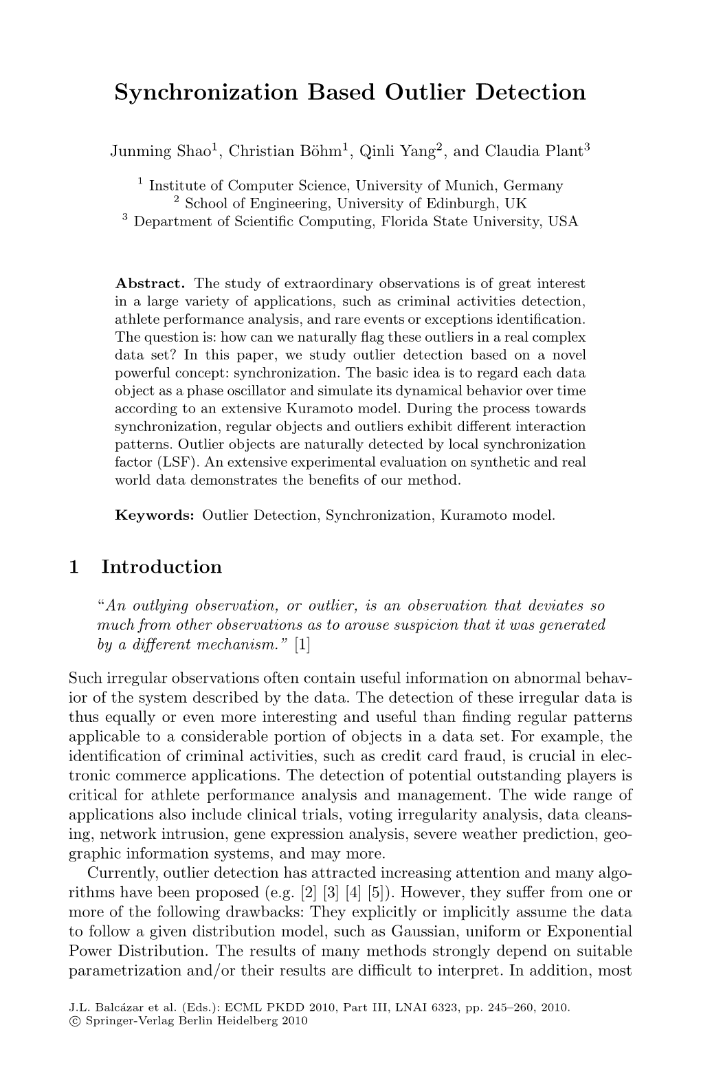 Synchronization Based Outlier Detection