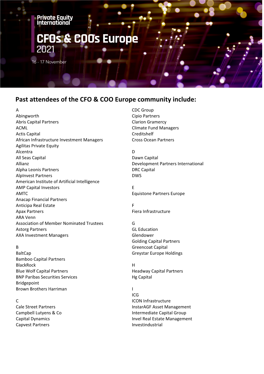 Past Attendees of the CFO & COO Europe Community Include