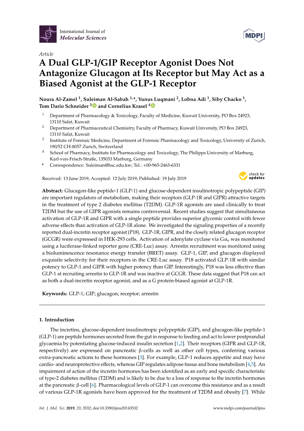 A Dual GLP-1/GIP Receptor Agonist Does Not Antagonize Glucagon at Its Receptor but May Act As a Biased Agonist at the GLP-1 Receptor