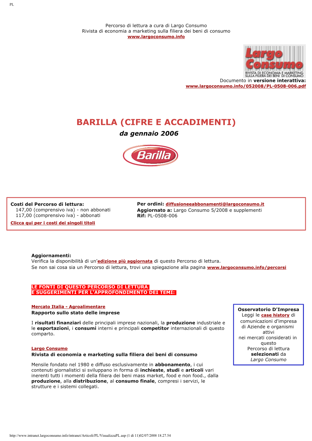 Barilla (Cifre E Accadimenti)