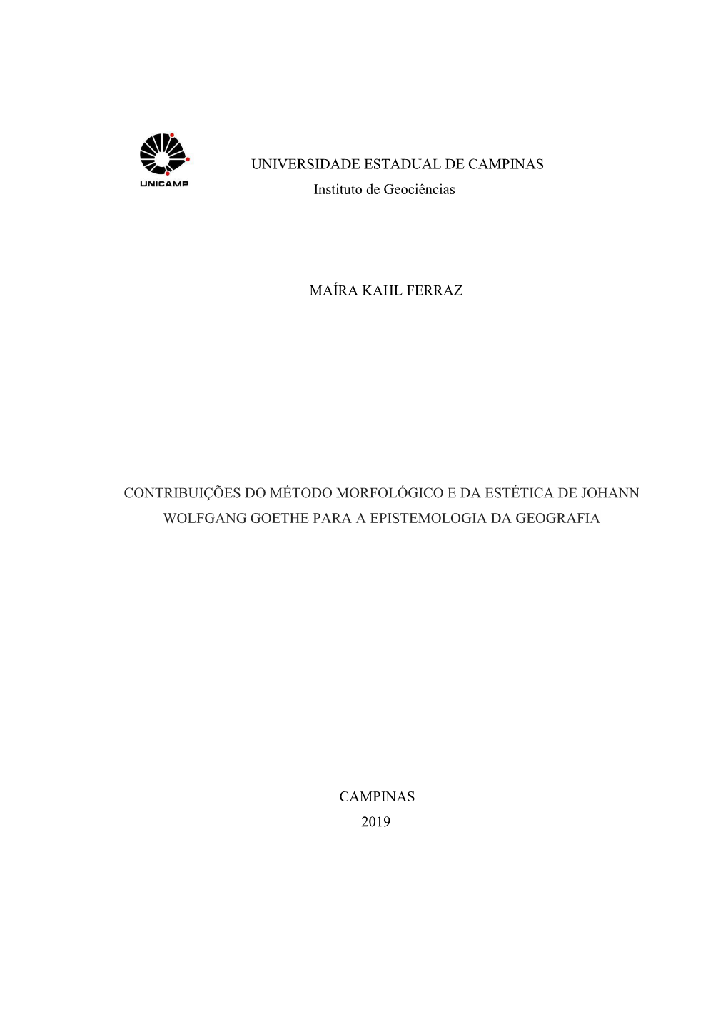 UNIVERSIDADE ESTADUAL DE CAMPINAS Instituto De Geociências