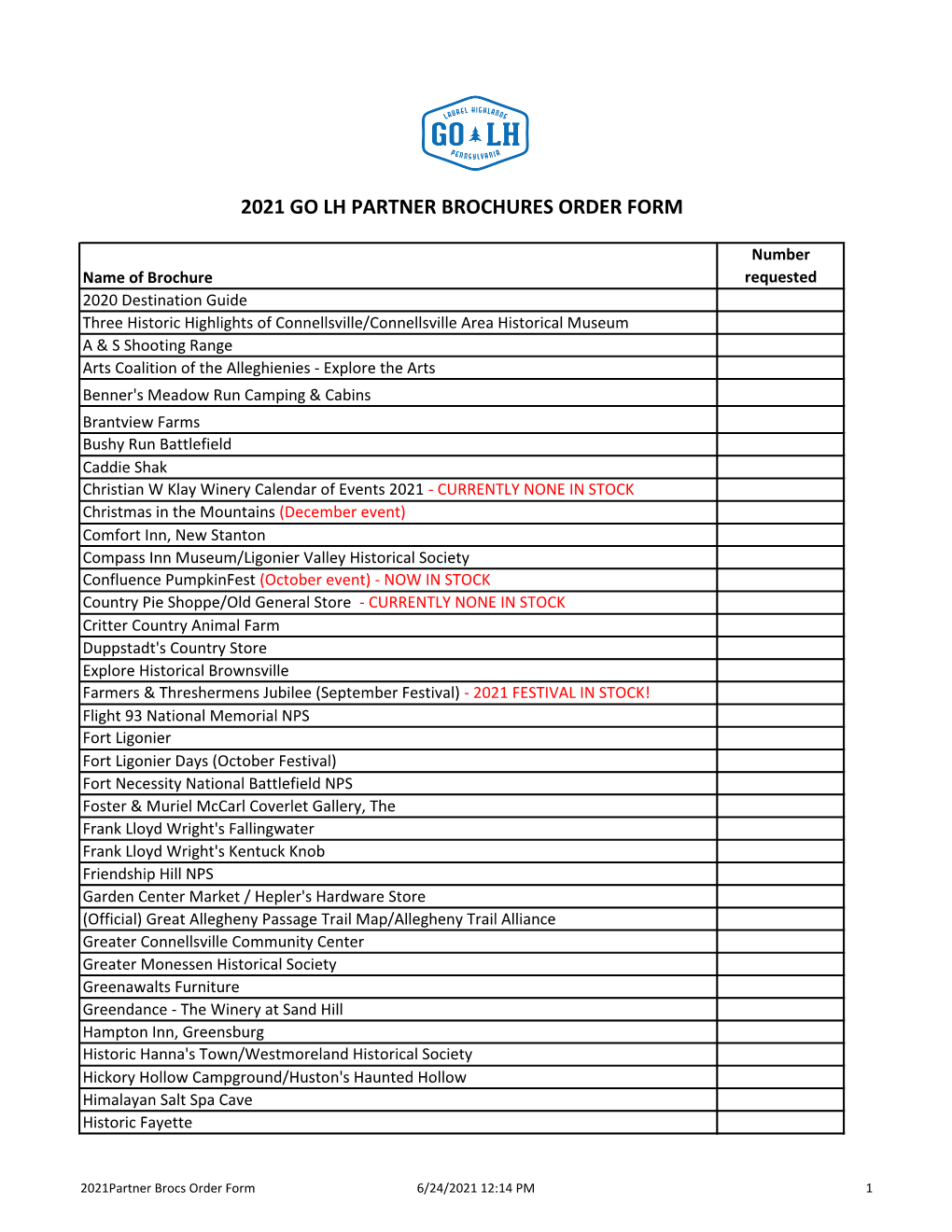 2021 Go Lh Partner Brochures Order Form