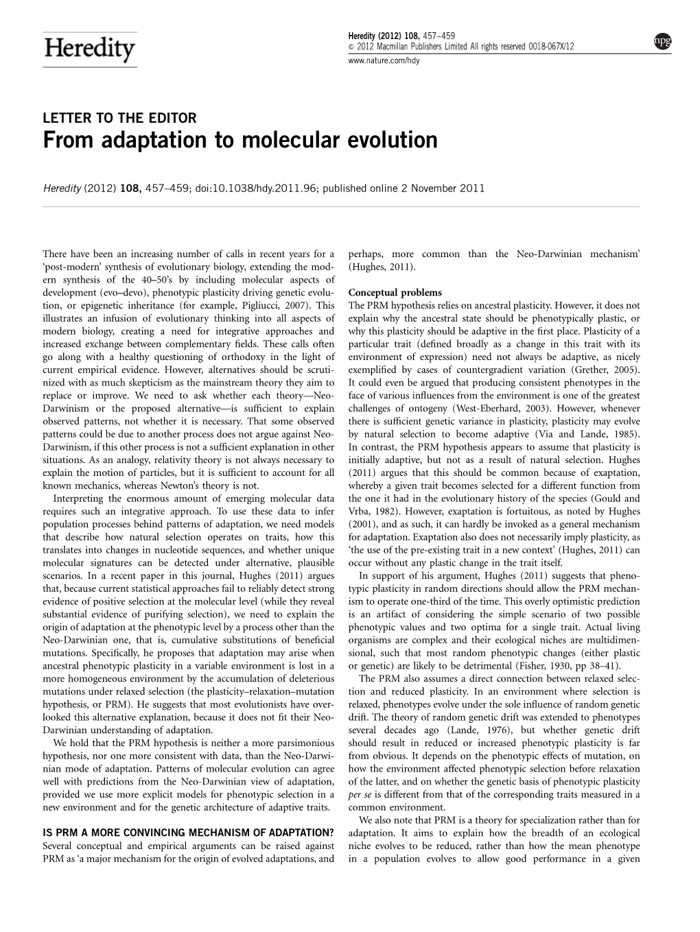 From Adaptation to Molecular Evolution