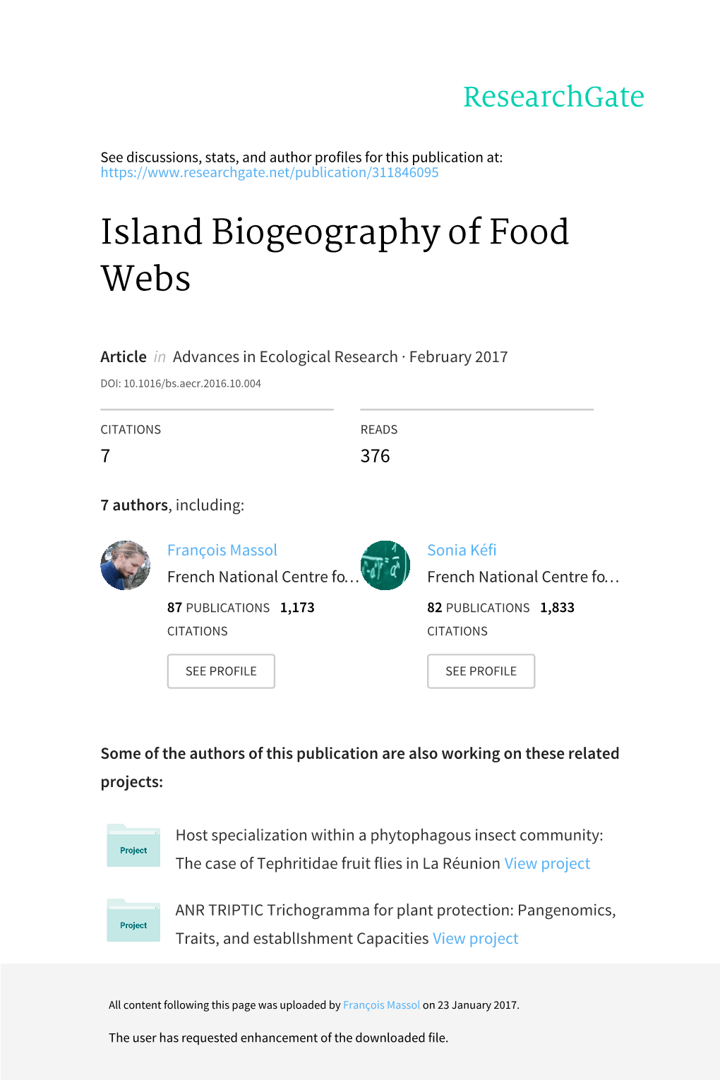Island Biogeography of Food Webs