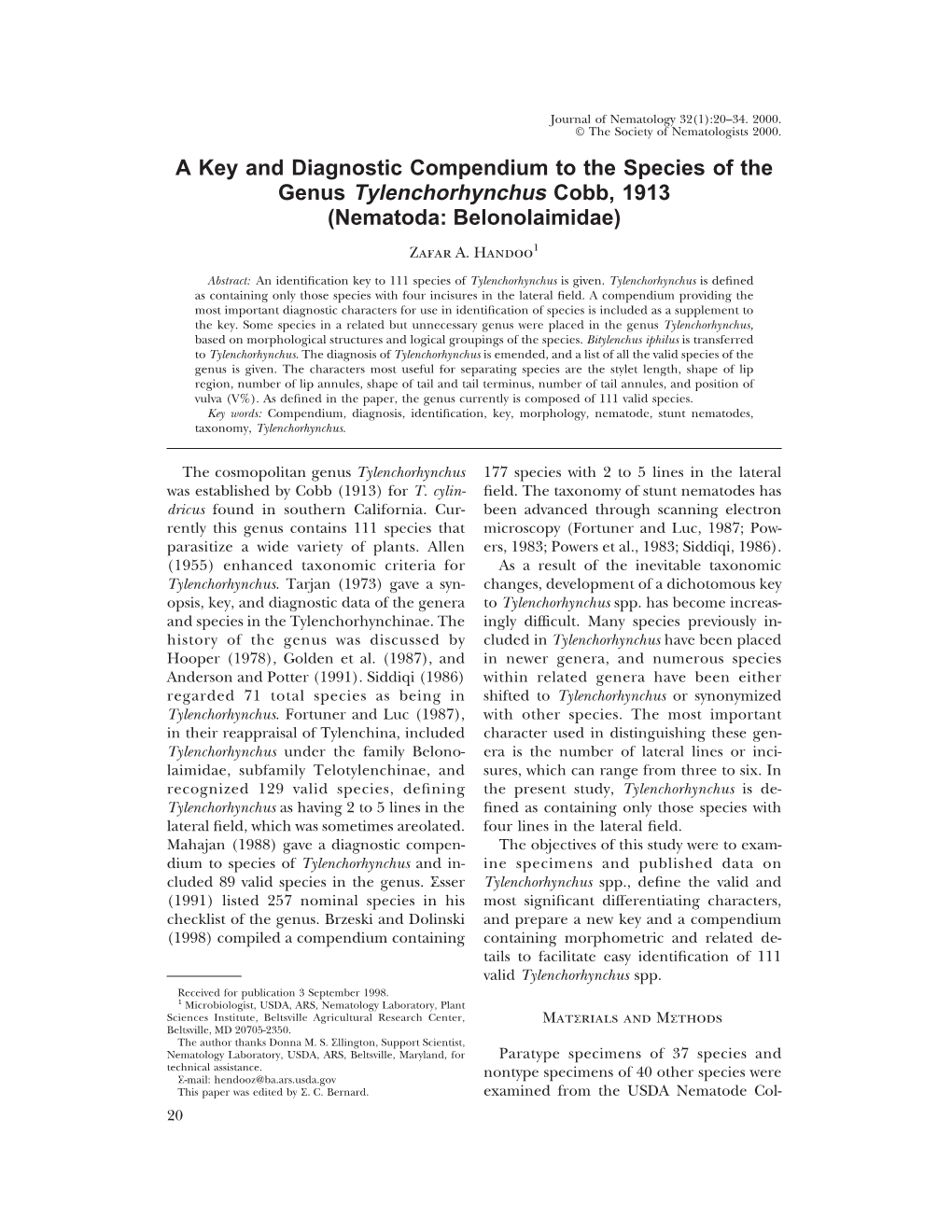 Genus Tylenchorhynchus Cobb, 1913 (Nematoda: Belonolaimidae)