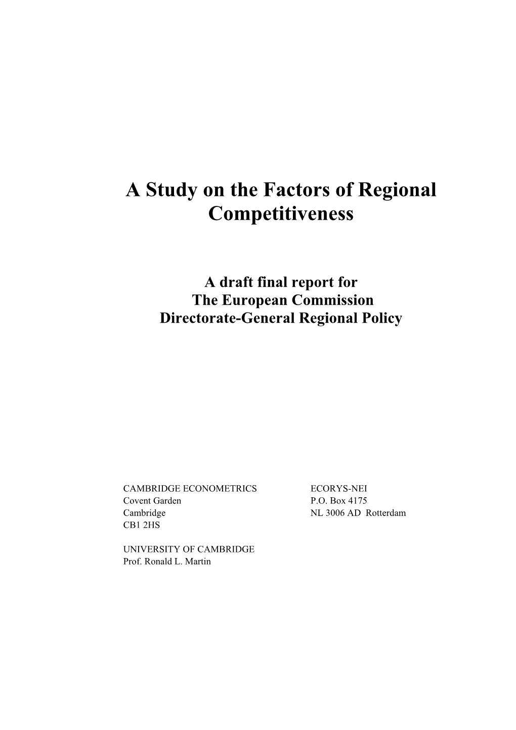 A Study on the Factors of Regional Competitiveness