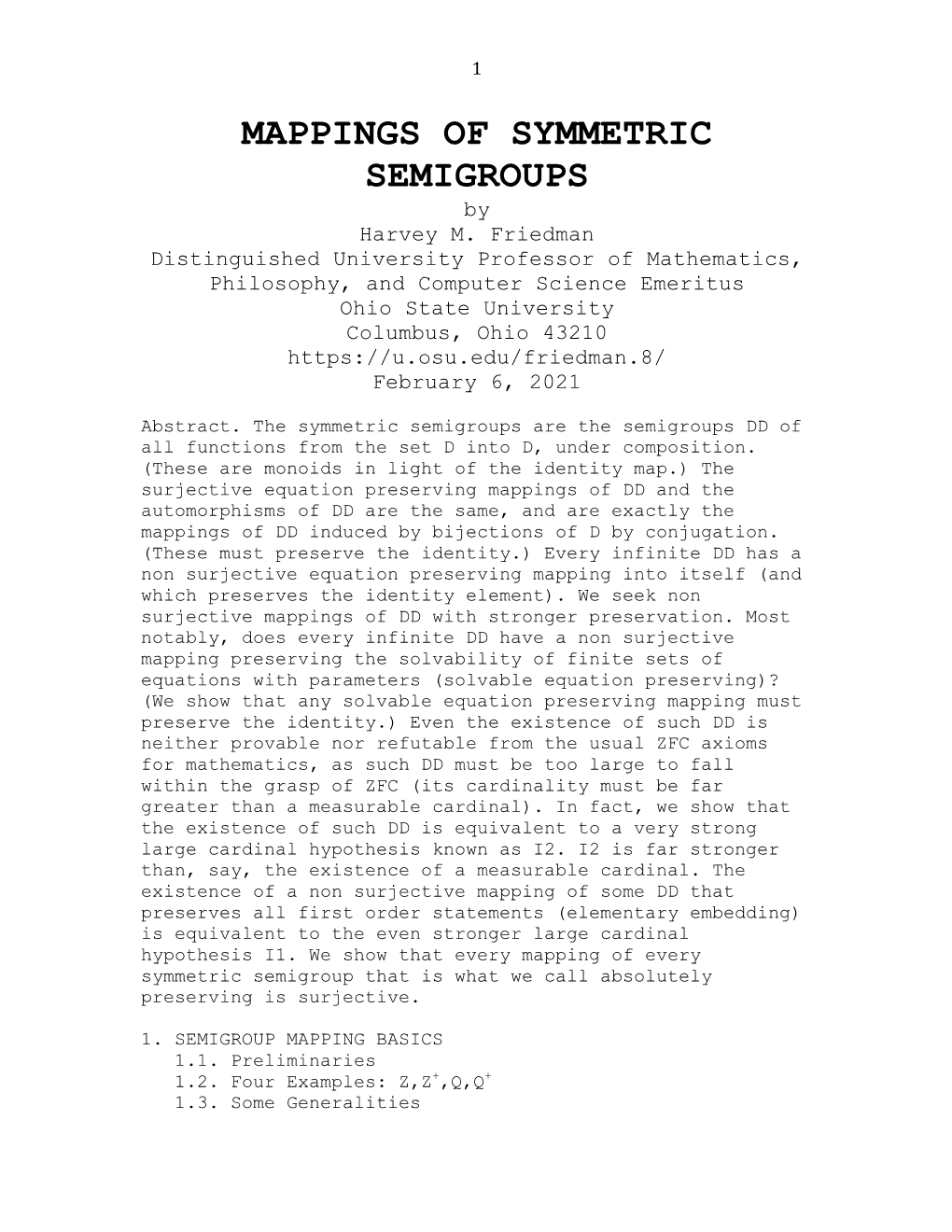 MAPPINGS of SYMMETRIC SEMIGROUPS by Harvey M