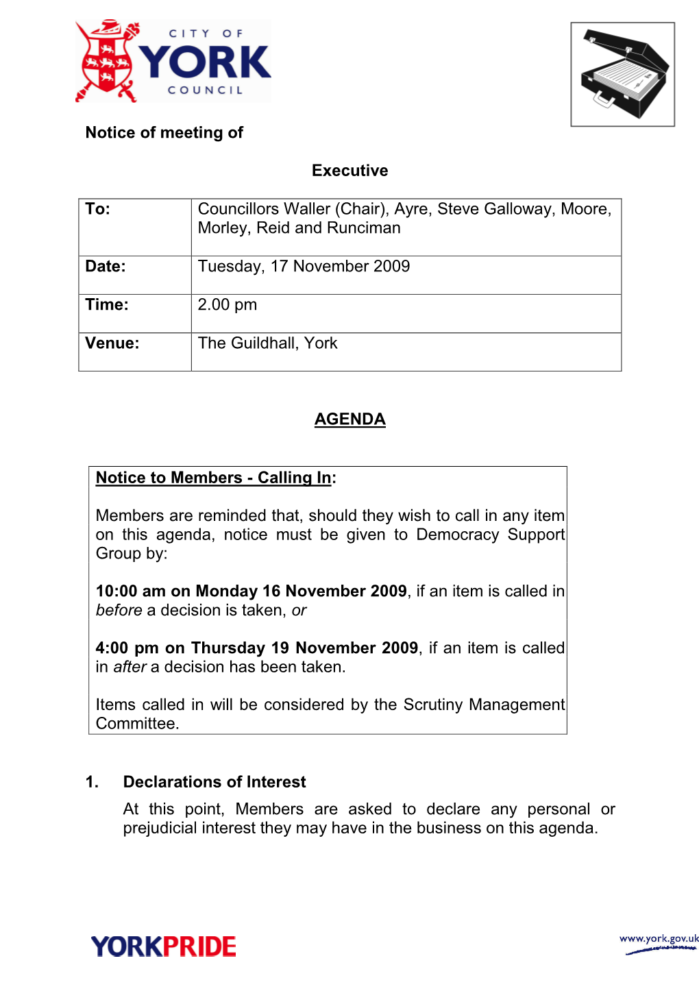 Agenda Reports Pack (Public) 17/11/2009, 14:00
