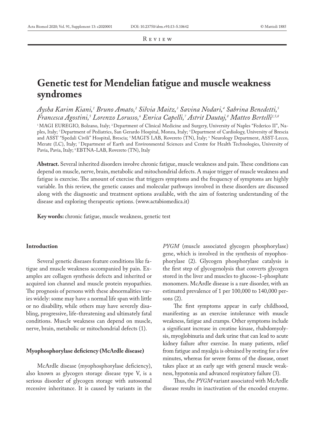 Genetic Test for Mendelian Fatigue and Muscle Weakness Syndromes