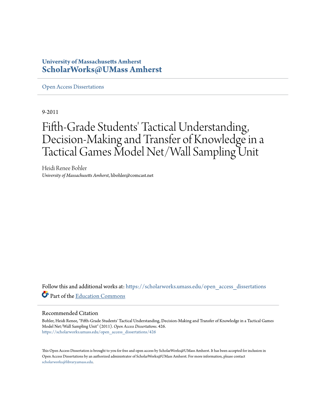 Fifth-Grade Students' Tactical Understanding, Decision-Making