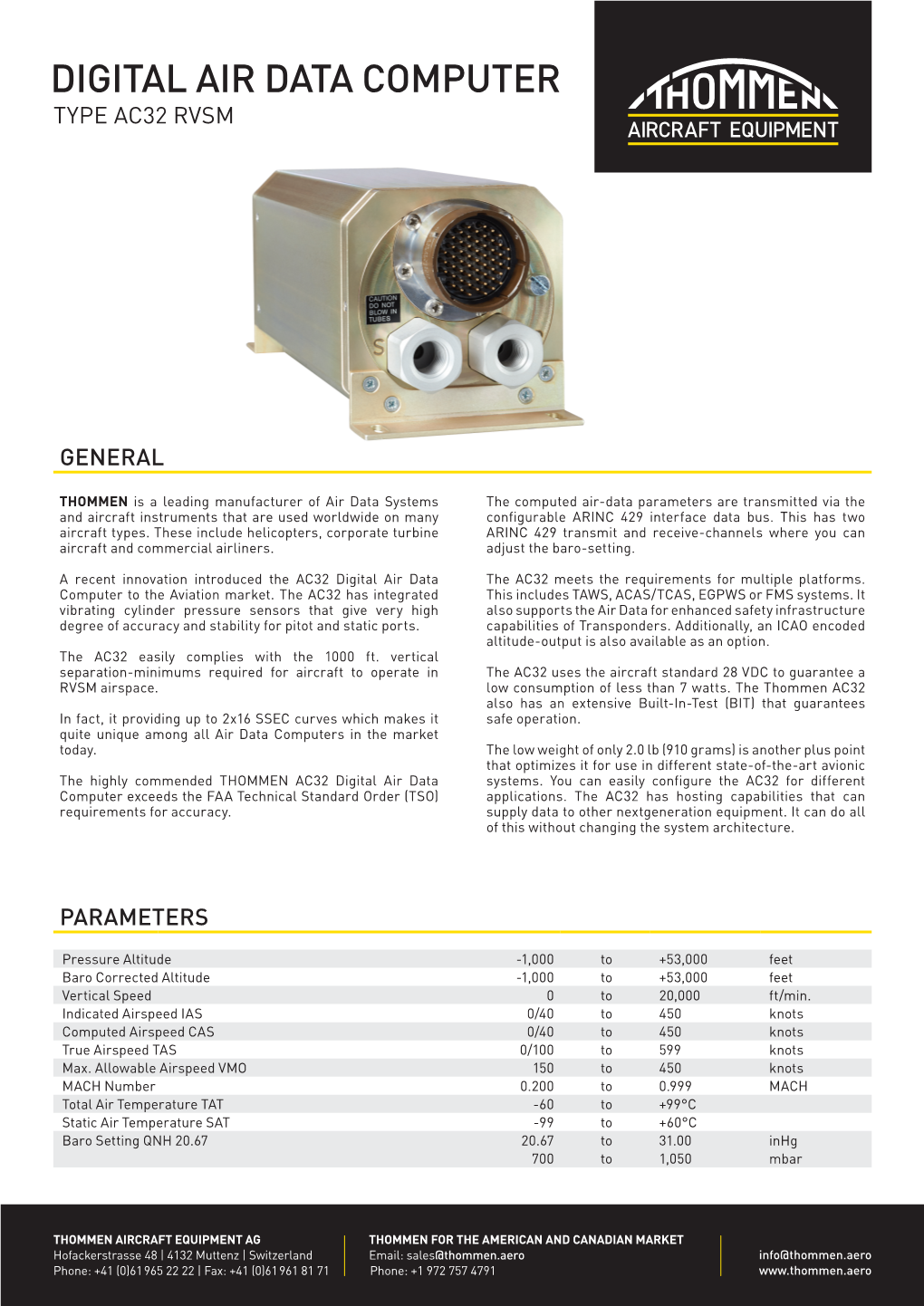 Digital Air Data Computer Type Ac32 Rvsm