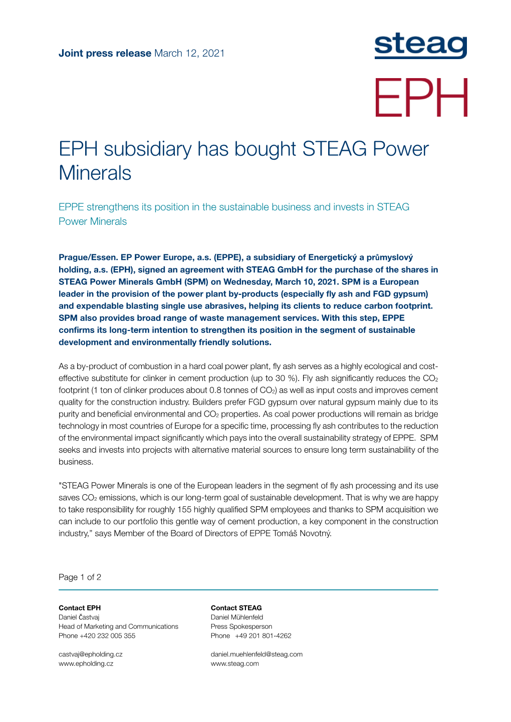 EPH Subsidiary Has Bought STEAG Power Minerals