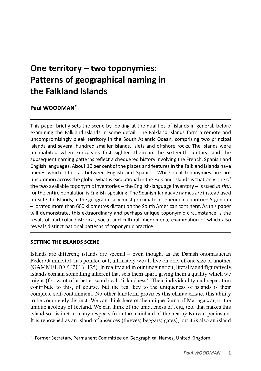 Patterns of Geographical Naming in the Falkland Islands