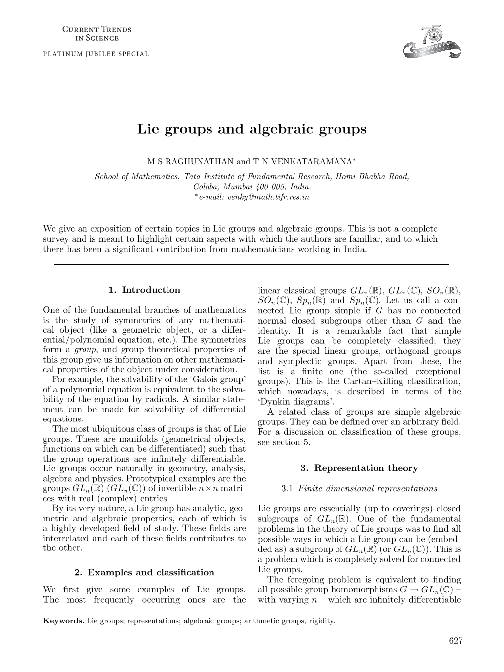 Lie Groups and Algebraic Groups