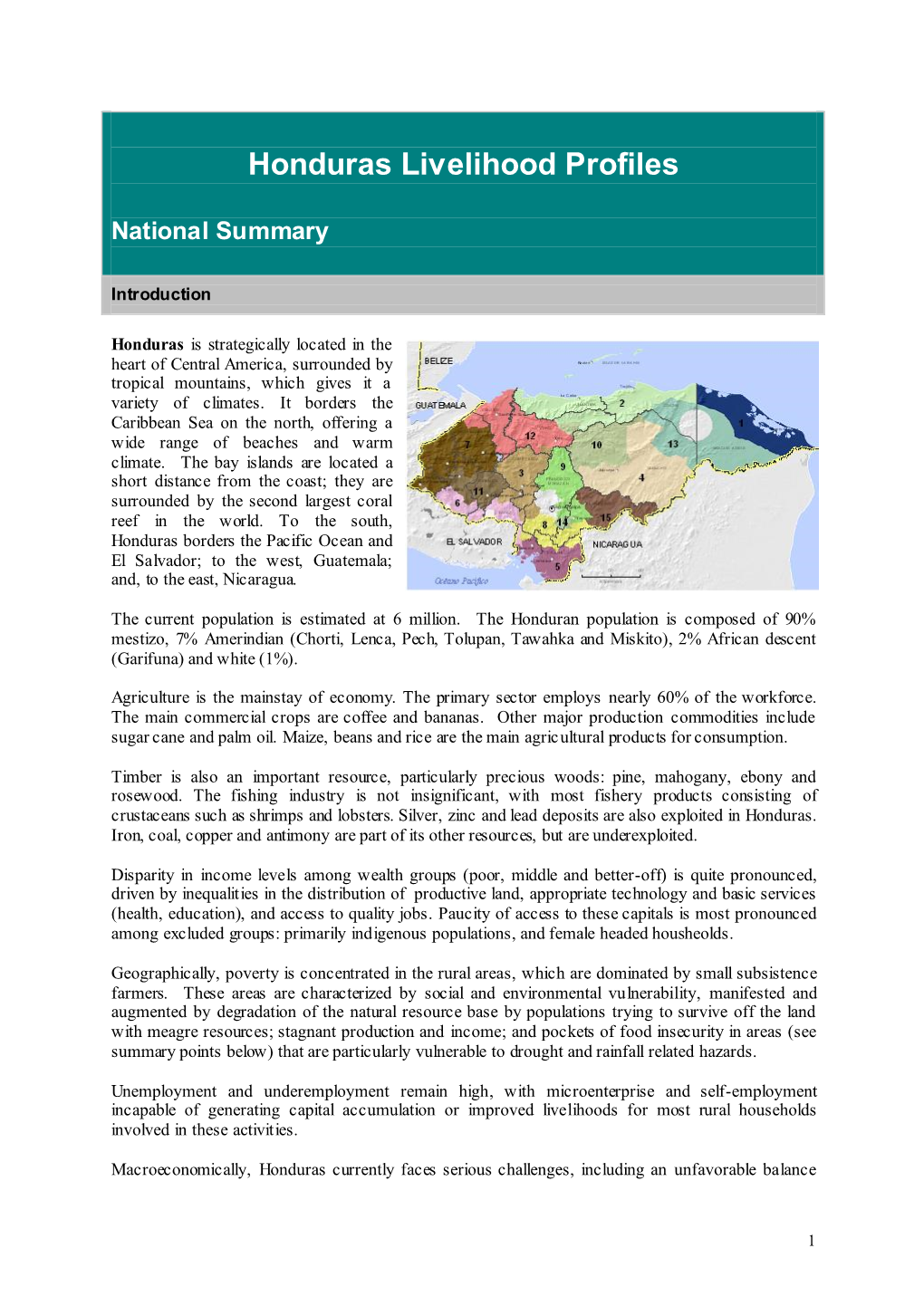 Honduras Livelihood Profiles