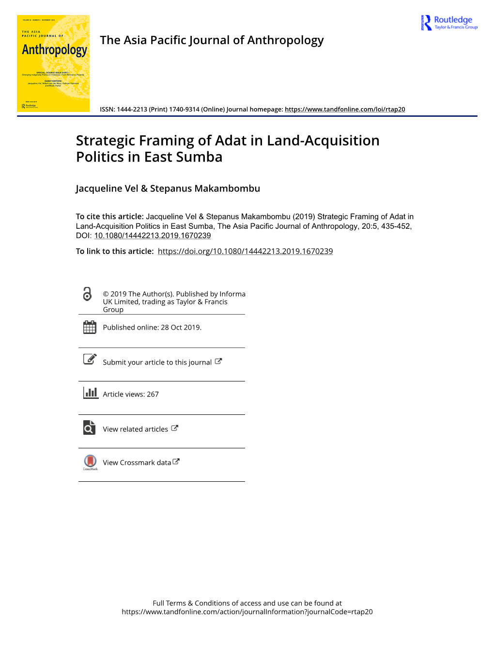 Strategic Framing of Adat in Land-Acquisition Politics in East Sumba