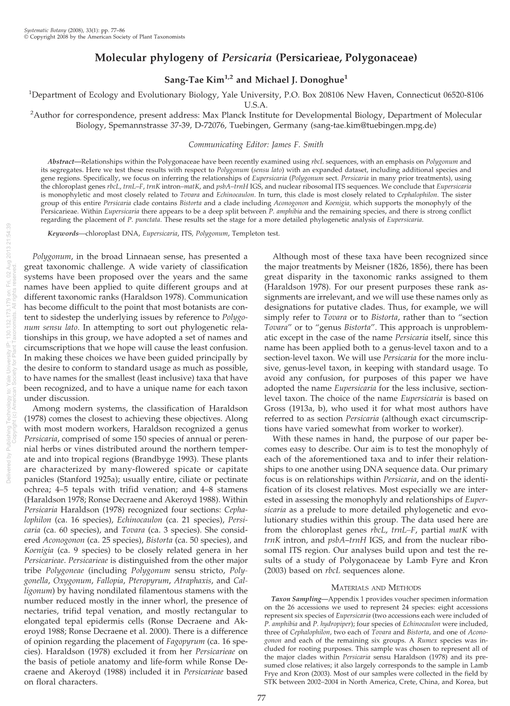 Molecular Phylogeny of Persicaria