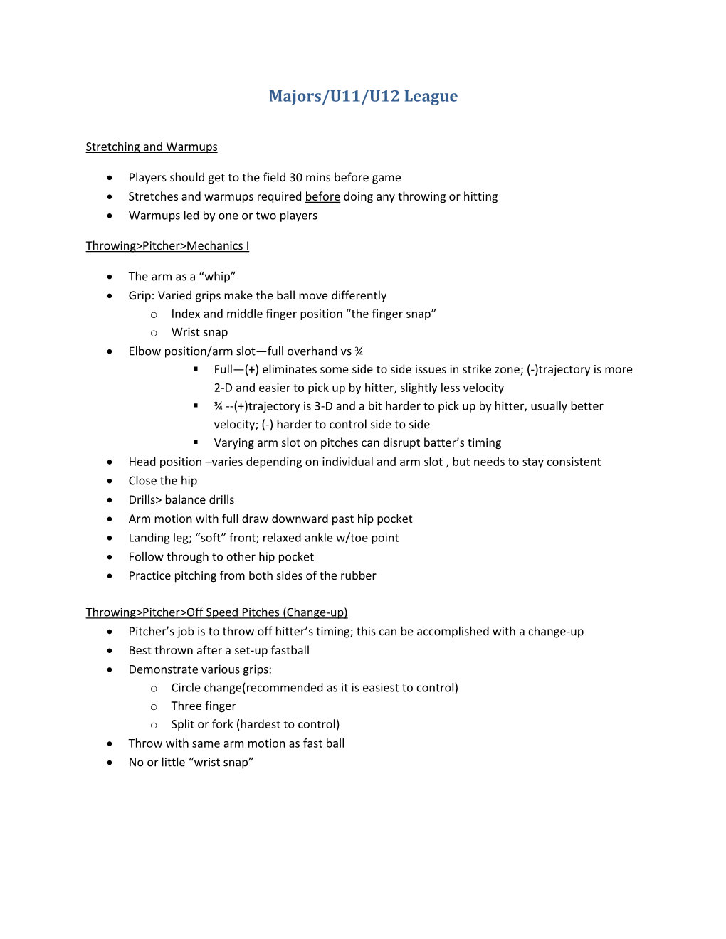 Majors/U11/U12 League Skills Flowsheet