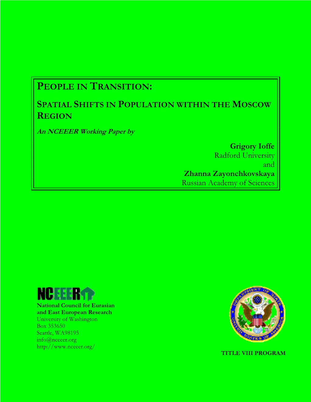 People in Transition: Spacial Shifts in Population Within the Moscow Region