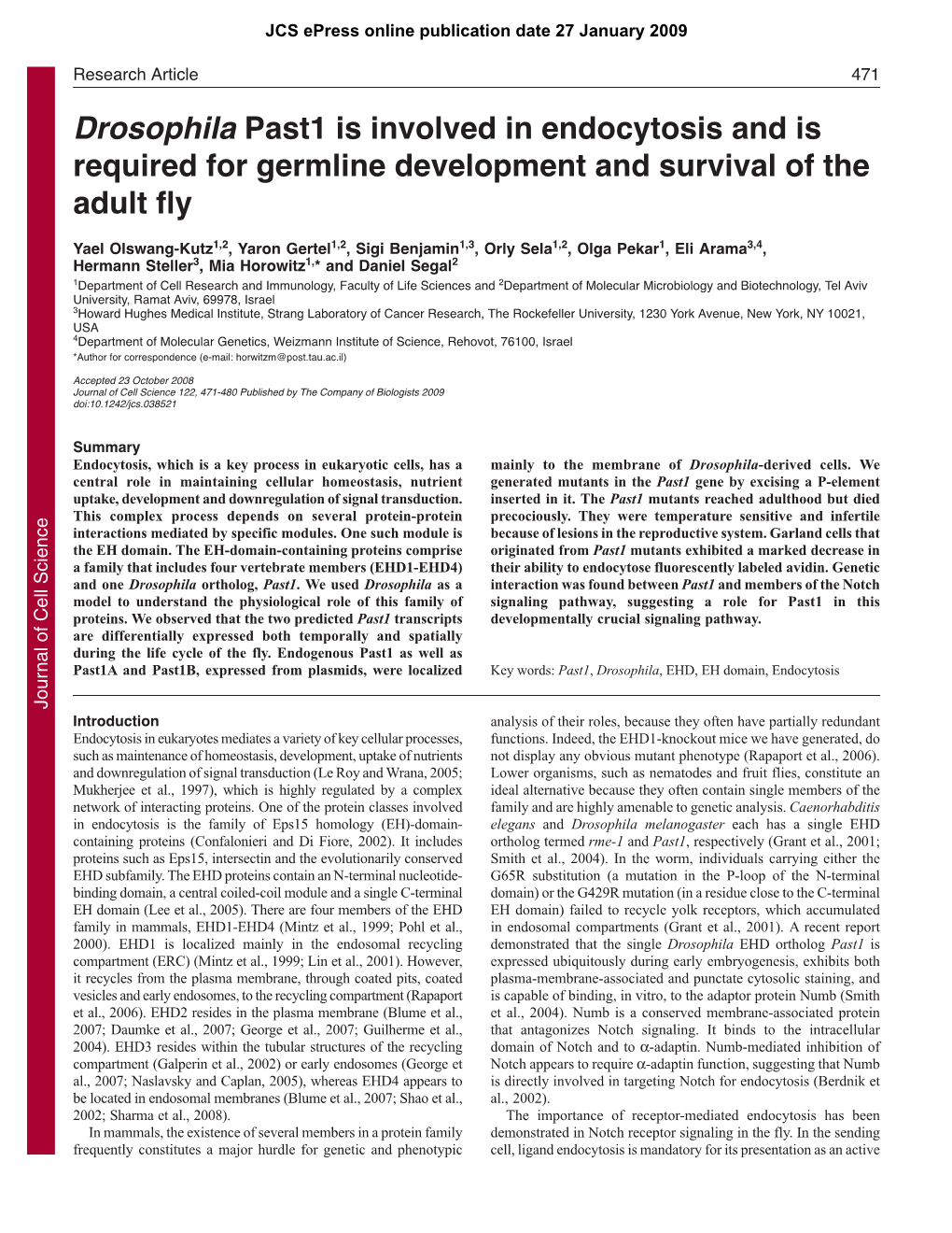 Drosophila Past1 Is Involved in Endocytosis and Is Required for Germline Development and Survival of the Adult Fly