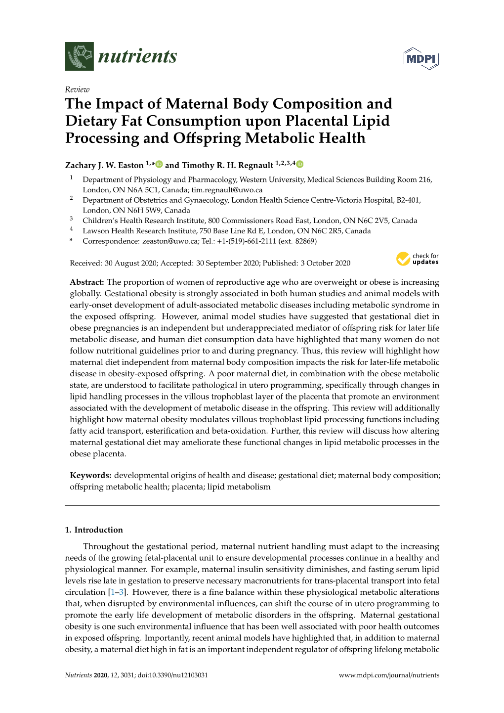 The Impact of Maternal Body Composition and Dietary Fat Consumption Upon Placental Lipid Processing and Oﬀspring Metabolic Health