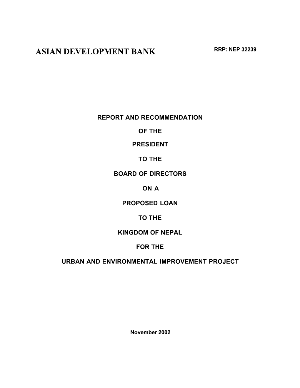 Asian Development Bank Rrp: Nep 32239