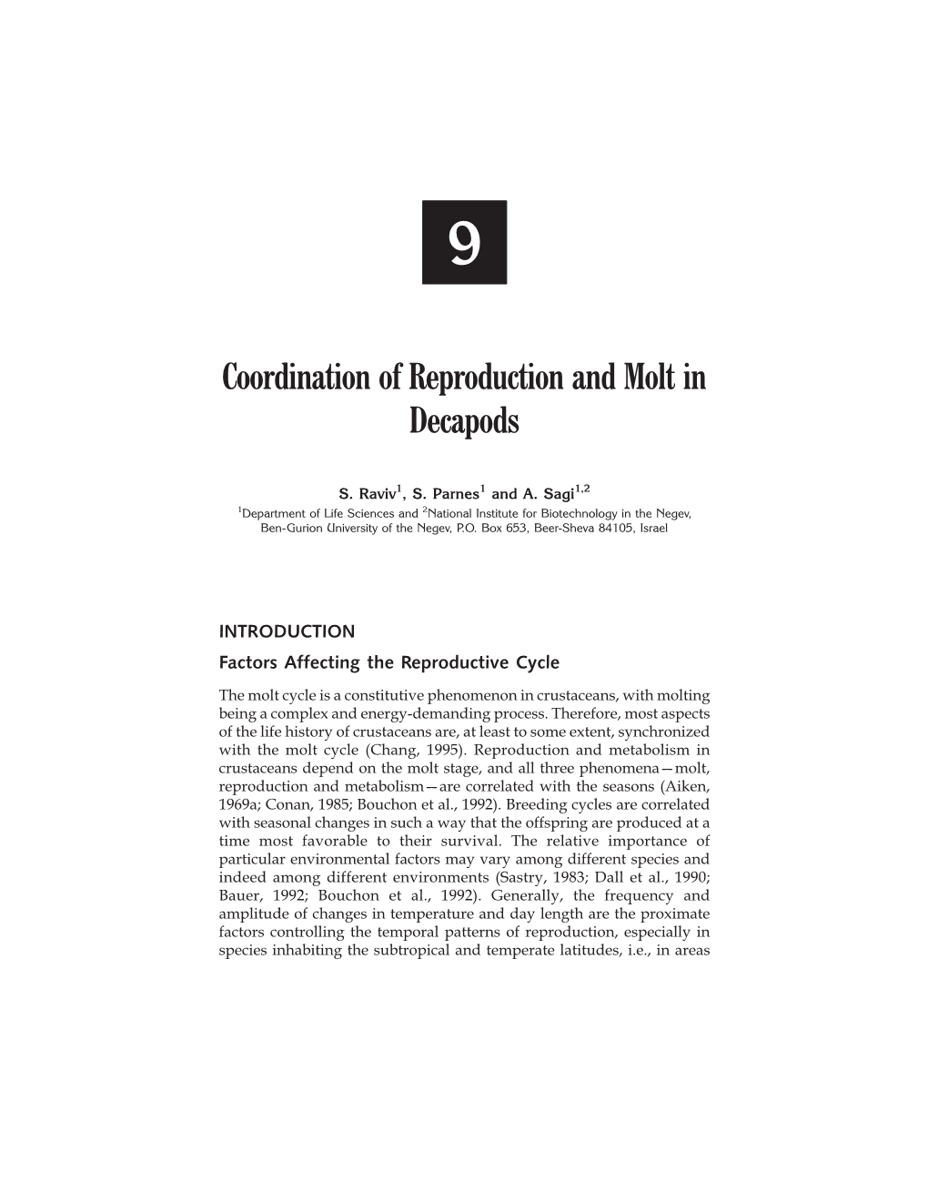 Coordination of Reproduction and Molt in Decapods