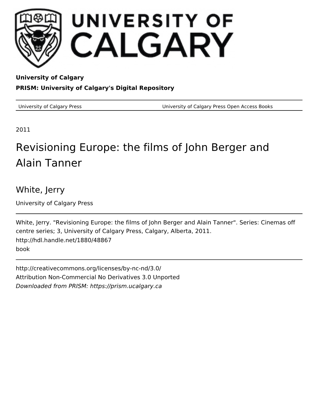 Revisioning Europe: the Films of John Berger and Alain Tanner