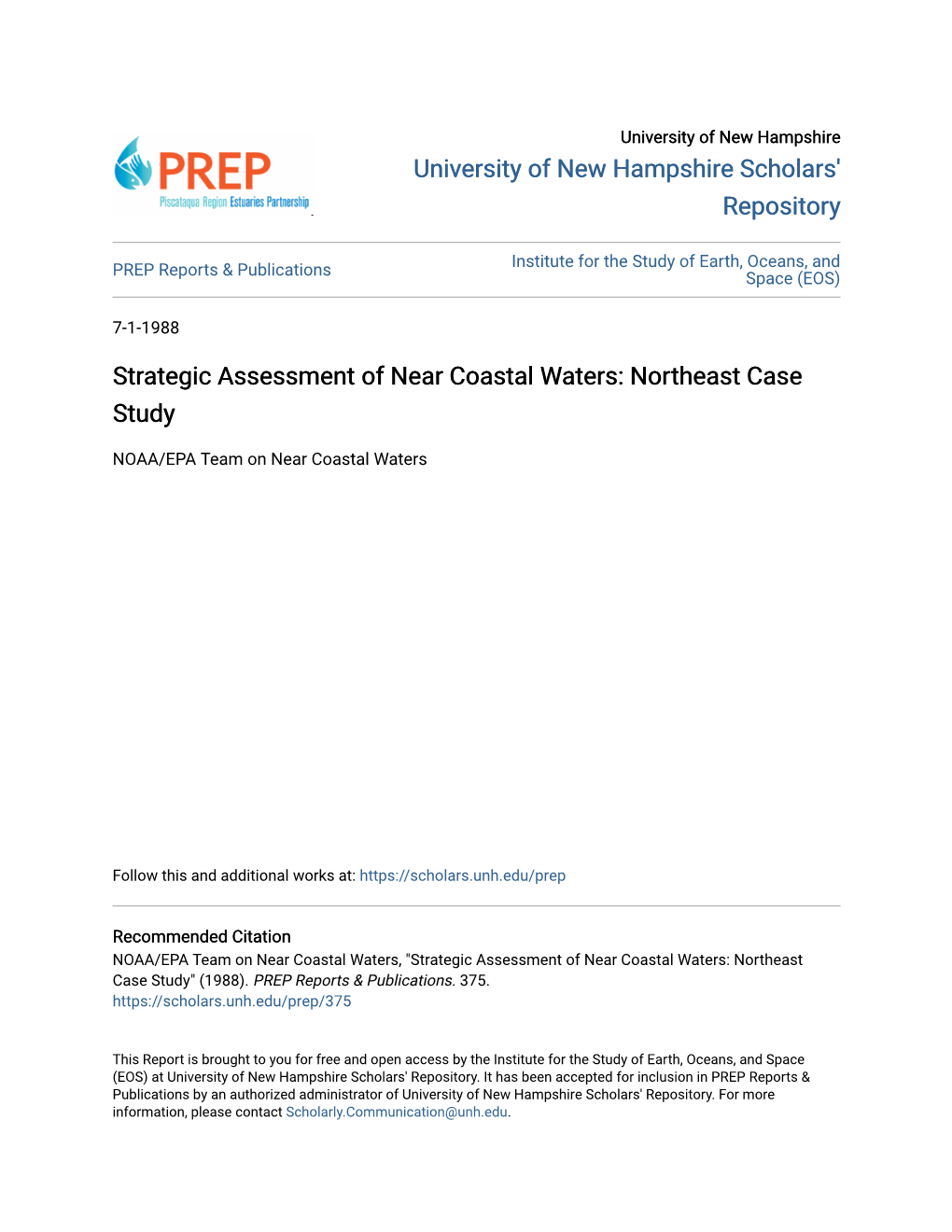 Strategic Assessment of Near Coastal Waters: Northeast Case Study