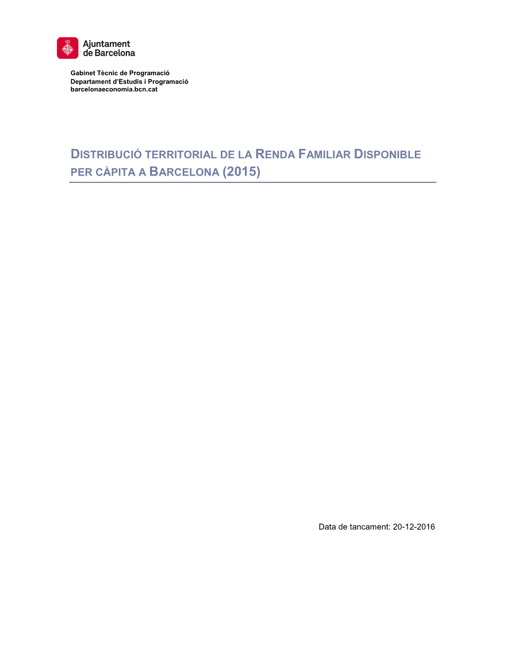 Distribució Territorial De La Renda Familiar Disponible Per Càpita a Barcelona (2015)