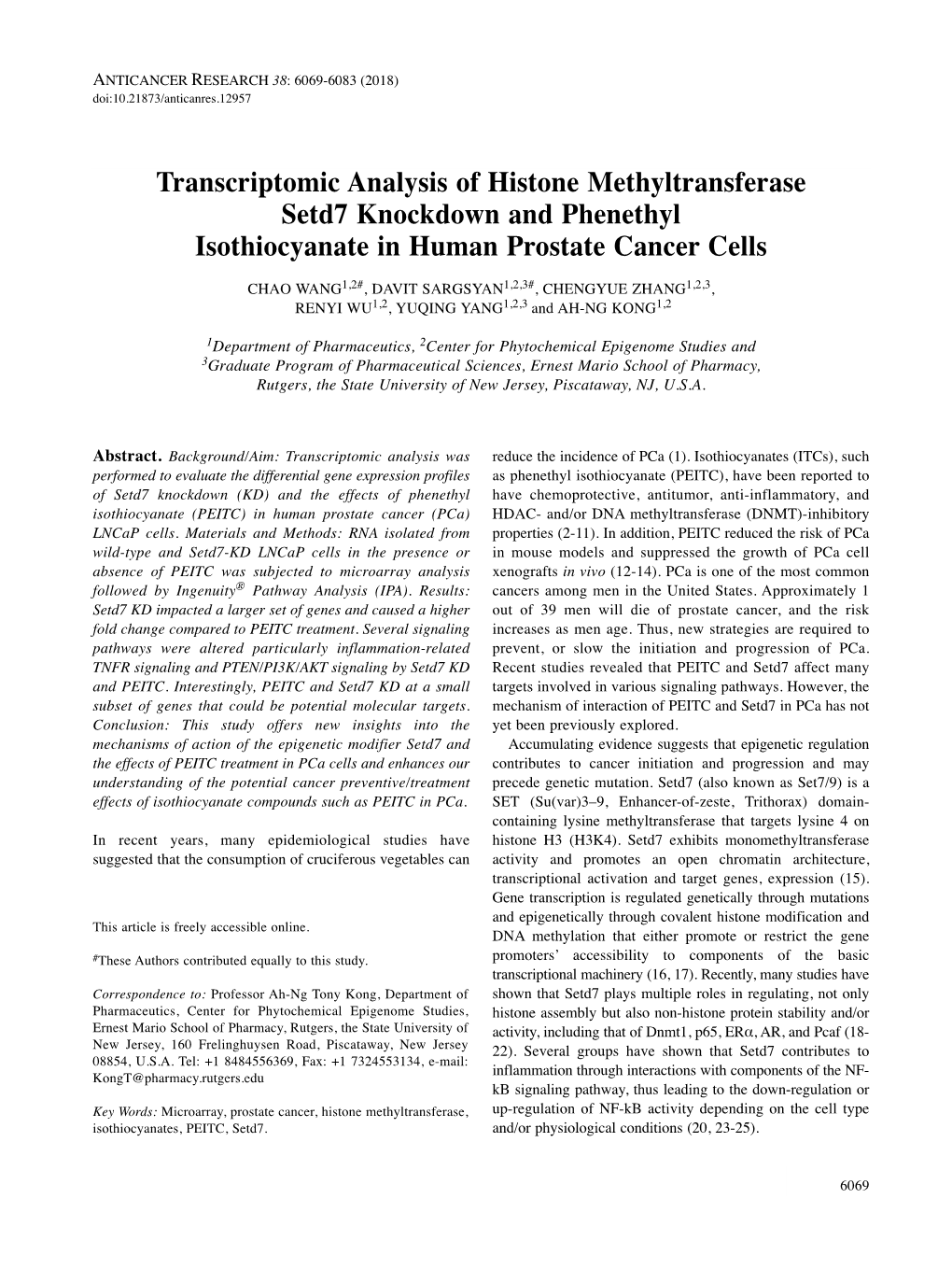Transcriptomic Analysis of Histone Methyltransferase Setd7