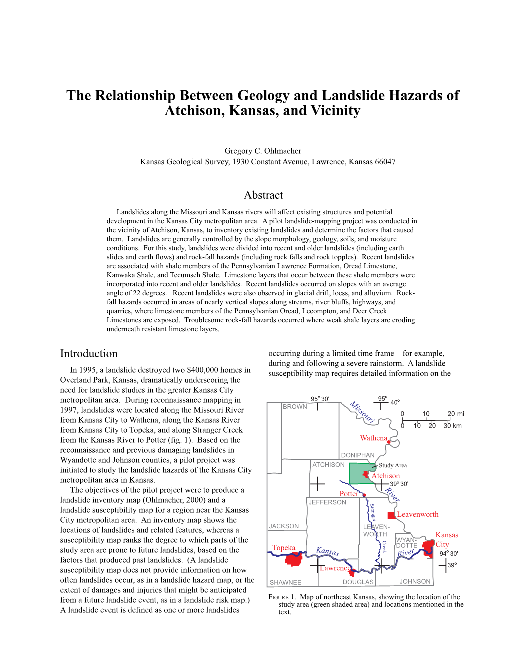 The Relationship Between Geology and Landslide Hazards of Atchison, Kansas, and Vicinity