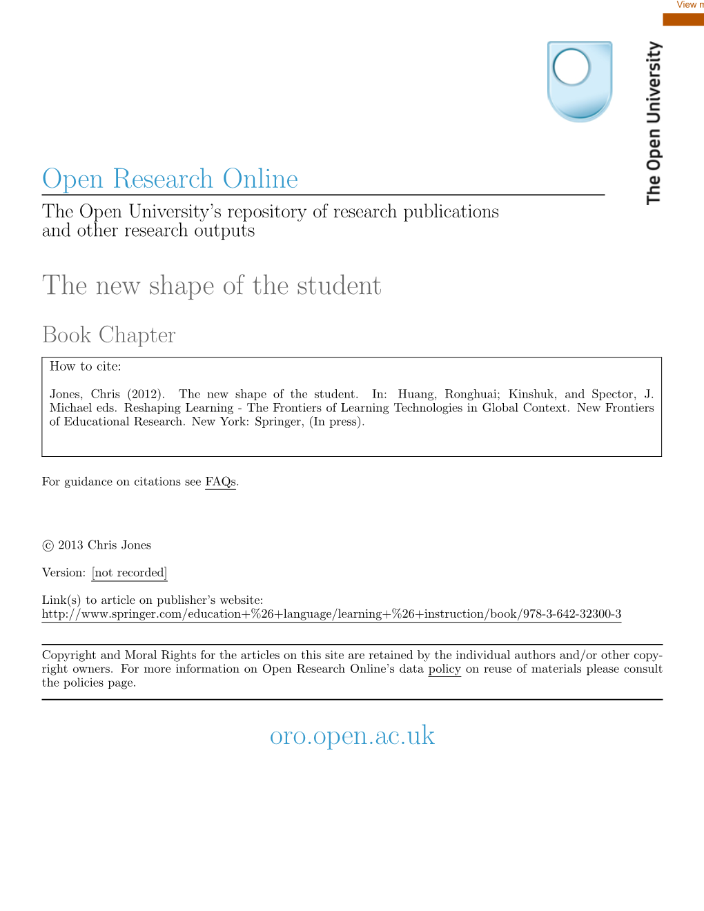 Open Research Online the New Shape of the Student Oro.Open.Ac.Uk