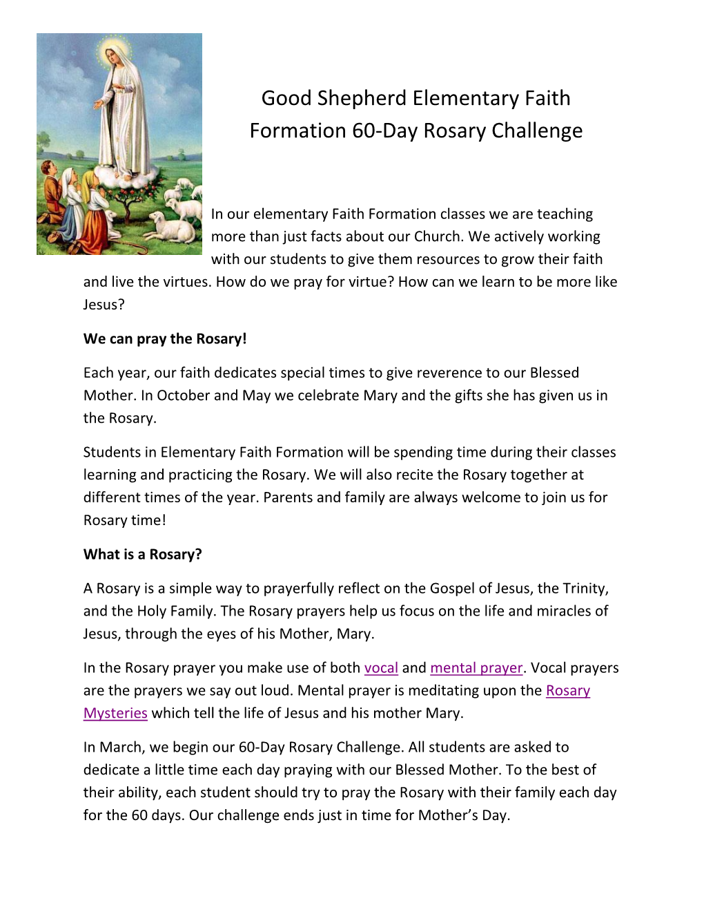 Good Shepherd Elementary Faith Formation 60-Day Rosary Challenge