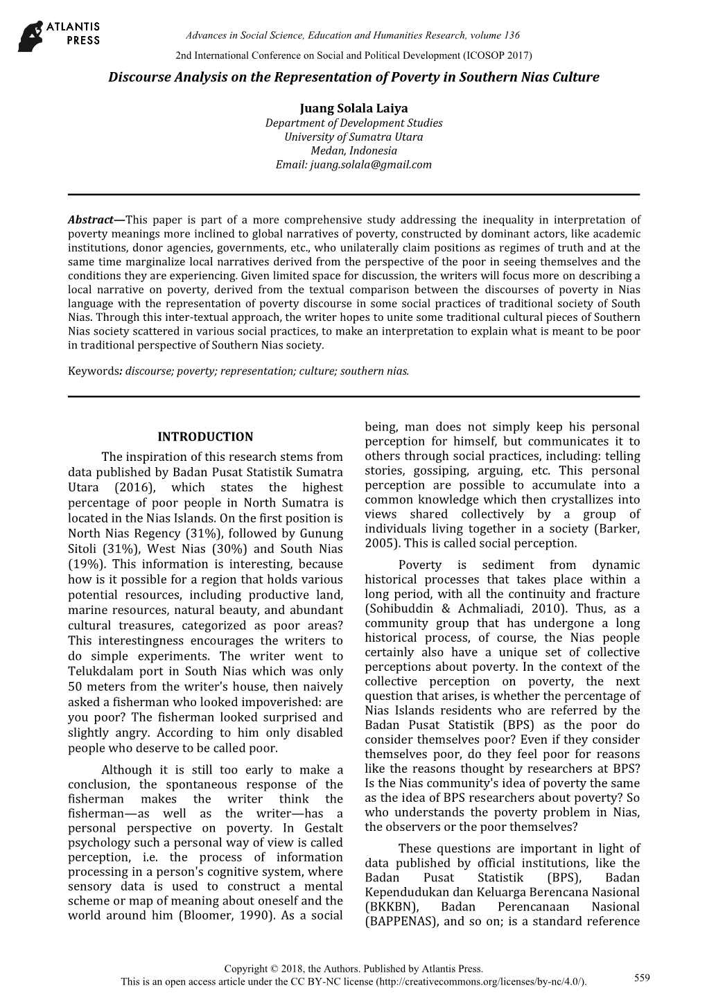 Discourse Analysis on the Representation of Poverty in Southern Nias Culture