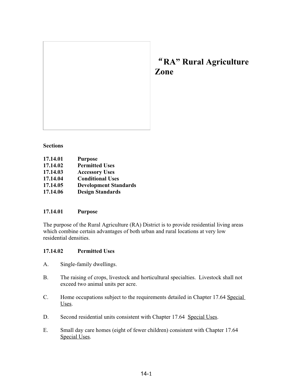 Chapter 14: RA Zone (Rural Agriculture)