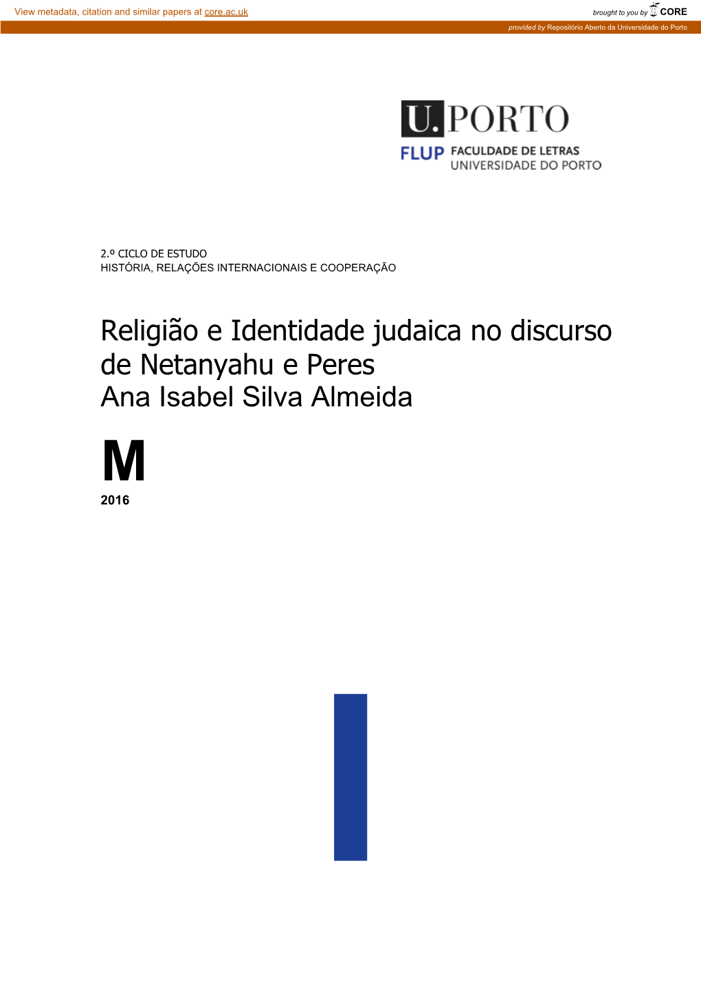 Religião E Identidade Judaica No Discurso De Netanyahu E Peres Ana Isabel Silva Almeida