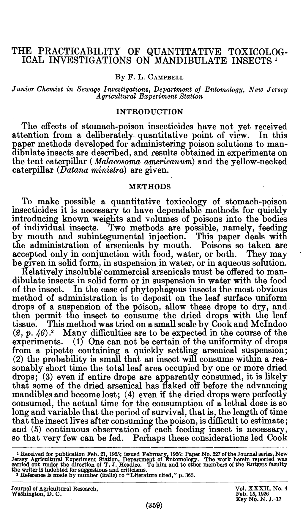 ICAL INVESTIGATIONS on MANDIBULATE INSECTS 1 The