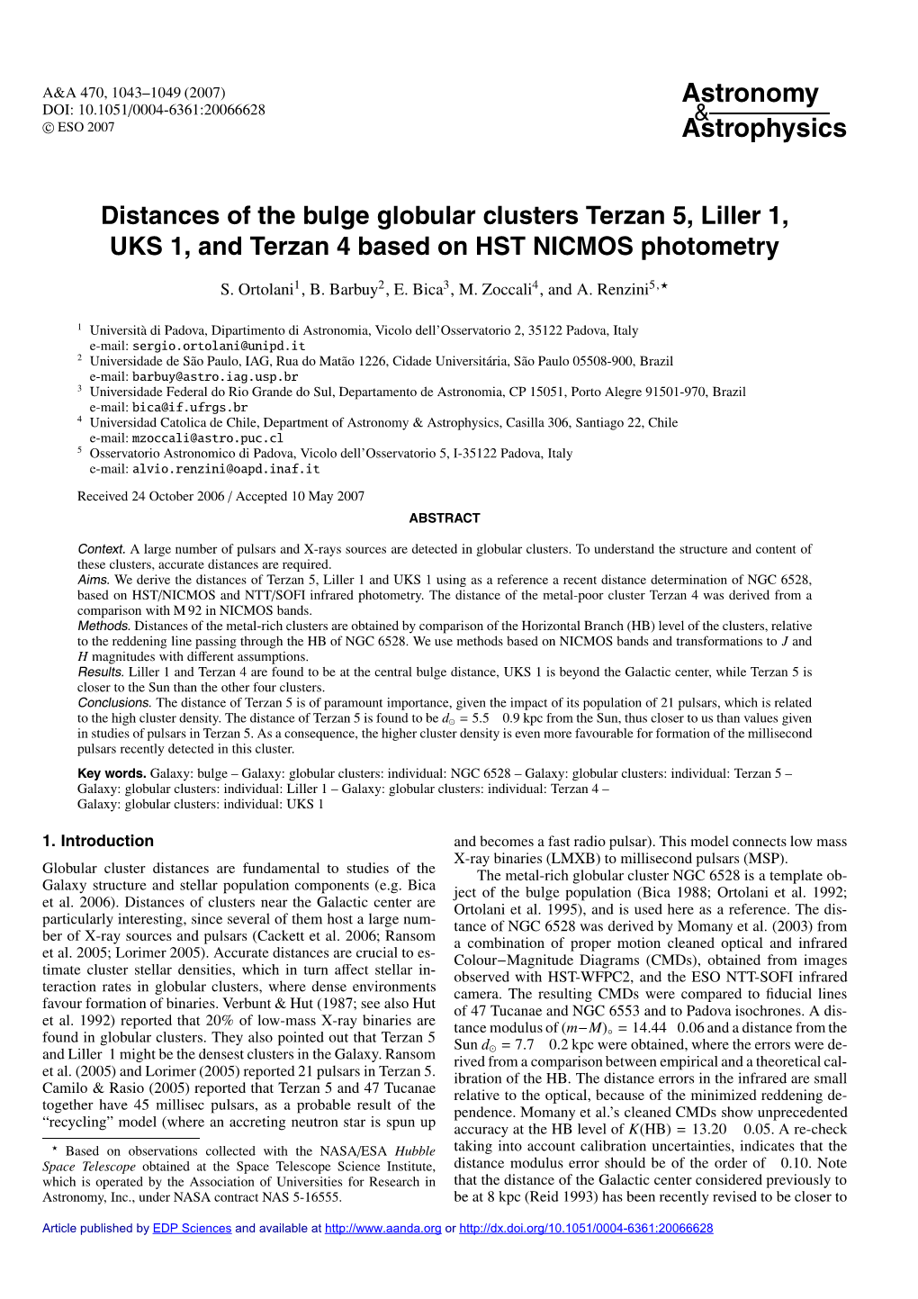 Distances of the Bulge Globular Clusters Terzan 5, Liller 1, UKS 1, and Terzan 4 Based on HST NICMOS Photometry