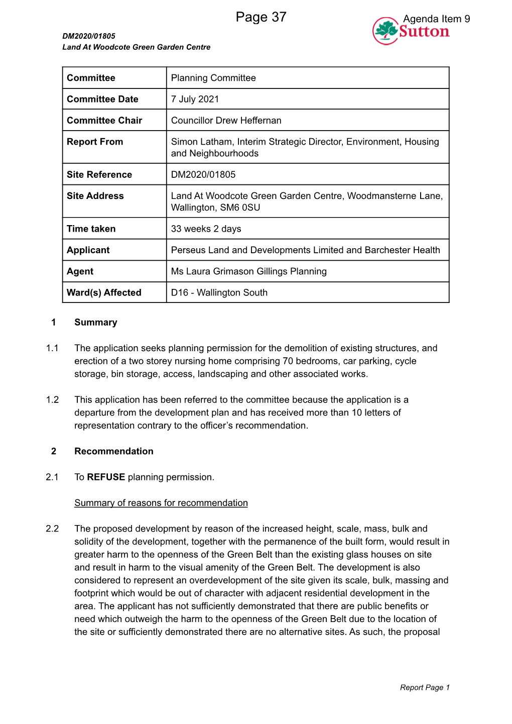 9) DM2020/01805- Woodcote Green Nurseries / Planning Committee