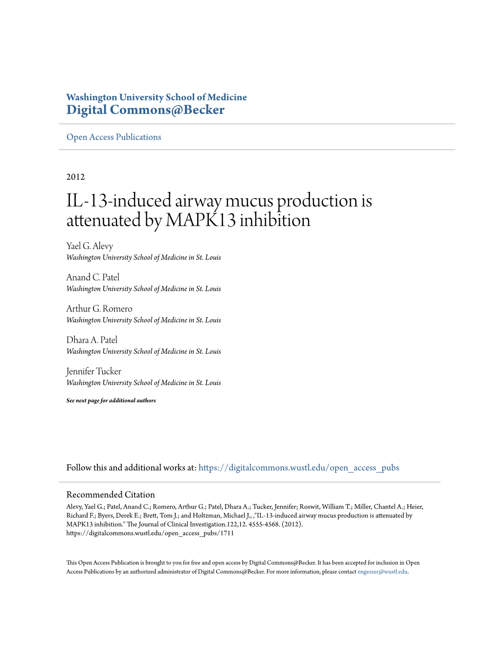 IL-13-Induced Airway Mucus Production Is Attenuated by MAPK13 Inhibition Yael G