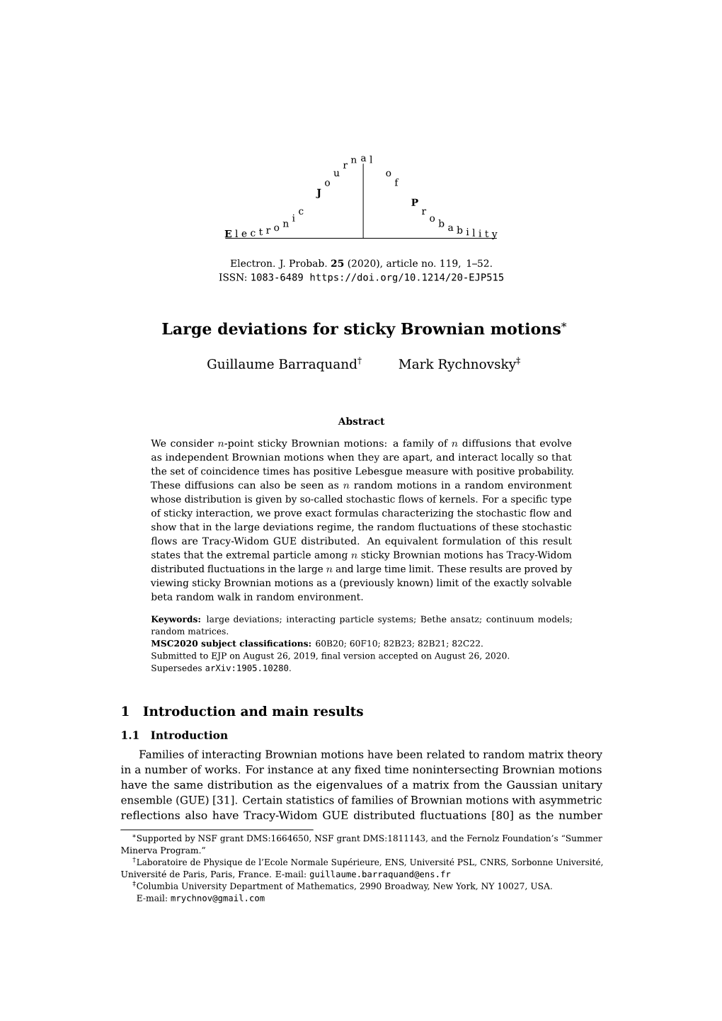 Large Deviations for Sticky Brownian Motions*