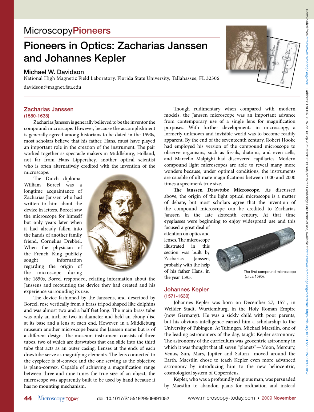 Pioneers in Optics: Zacharias Janssen and Johannes Kepler Michael W