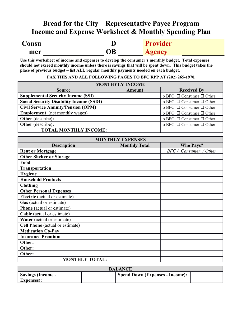 Bread for the City Representative Payee Program